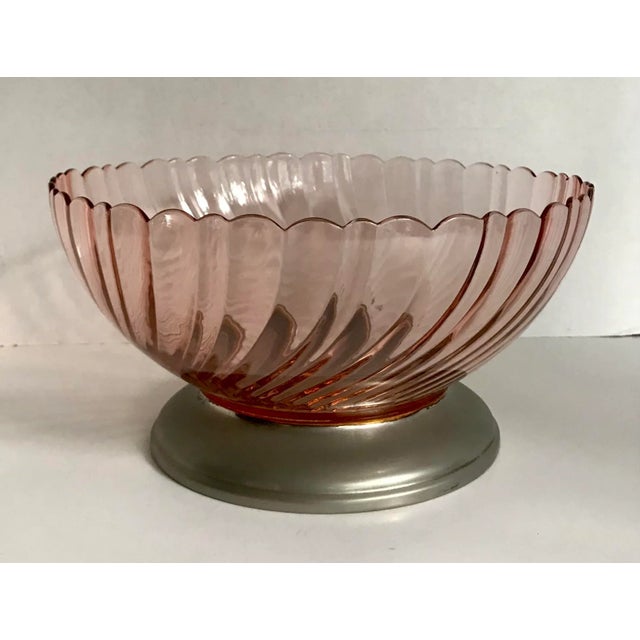 1980s 1980's Arcoroc French Pink Swirl Glass Bowl on Stand For Sale - Image 5 of 5