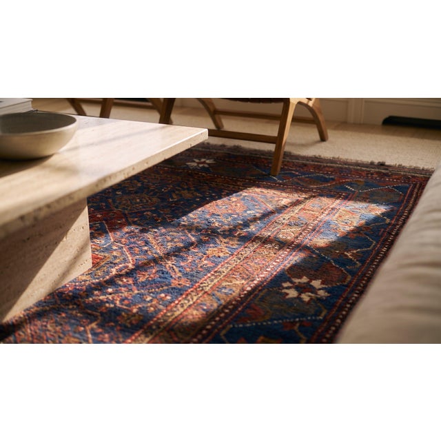 1890s Blue Navy Geometric Tribal Antique Afghan Baluch Carpet 4'4" X 6'9" Knotted Wool Rug For Sale - Image 15 of 15