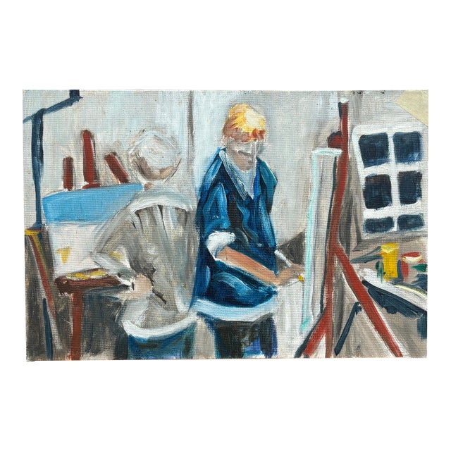 Late 20th C. Contemporary - Original Oil on Board - American, Modern Interior Portrait - In the Studio For Sale