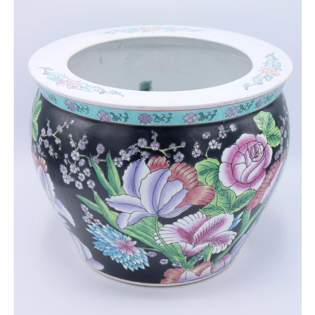A stunning Asian black floral koi fish interior planter. This planter has a lovely, bright design and an attractive...