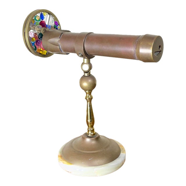 Exquisite Vintage Solid Brass & Onyx-Base Dual-Wheel Kaleidoscope For Sale