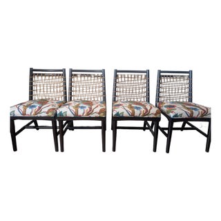 Set of 4 Palecek Rope-Back Dining Chairs – Botanical Upholstery For Sale