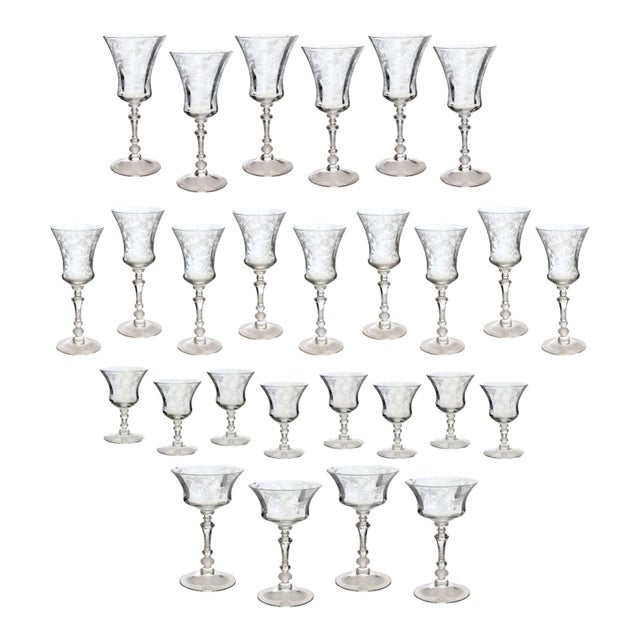 1940s Cambridge Rose Point Stemware Set For Sale