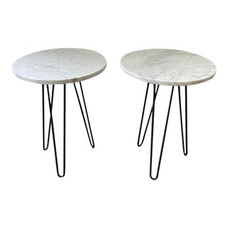 Vintage Mid Century White Marble End Tables For Sale