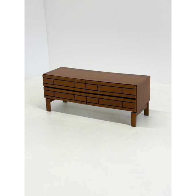 Italian Low Wooden Sideboard with Graphic Black Lines, 1970s For Sale - Image 6 of 10