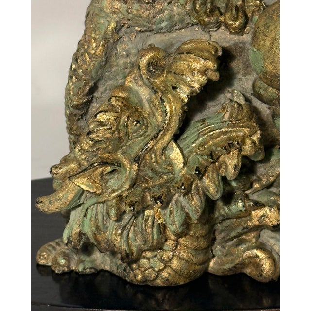 Wood 1930s Imperial Japanese Lacquer Base With Verdigris Dragon Sculpture Set For Sale - Image 7 of 11