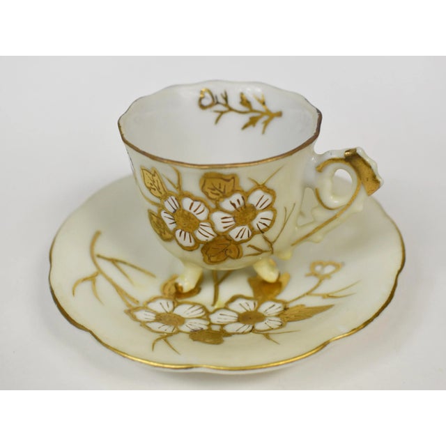 Victorian Vintage Golden Floral Kalk Demitasse Cup & Saucer Set- 2 Pieces For Sale - Image 3 of 12