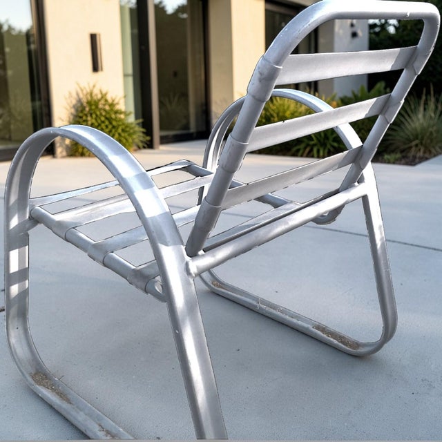 Metal Vintage Atomic Age Wide Vinyl Strapped Aluminum Framed Dining Armchairs - Set of 4 For Sale - Image 7 of 13