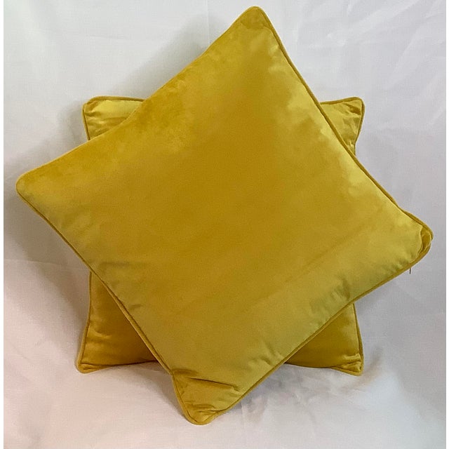 Contemporary Italian Velvet Yellow Pillows- (A Pair) For Sale - Image 4 of 6