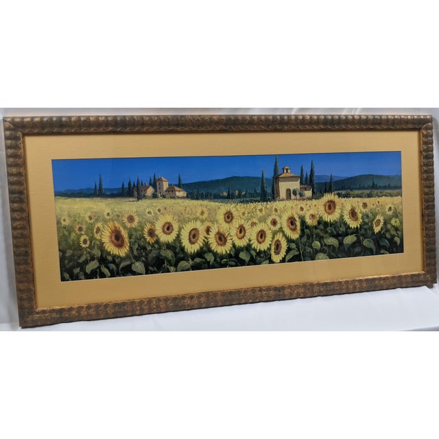 Late 20th Century Large Tuscan Sunflower Panorama Framed & Matted Landscape Print Rustic Italian Countryside For Sale - Image 12 of 17