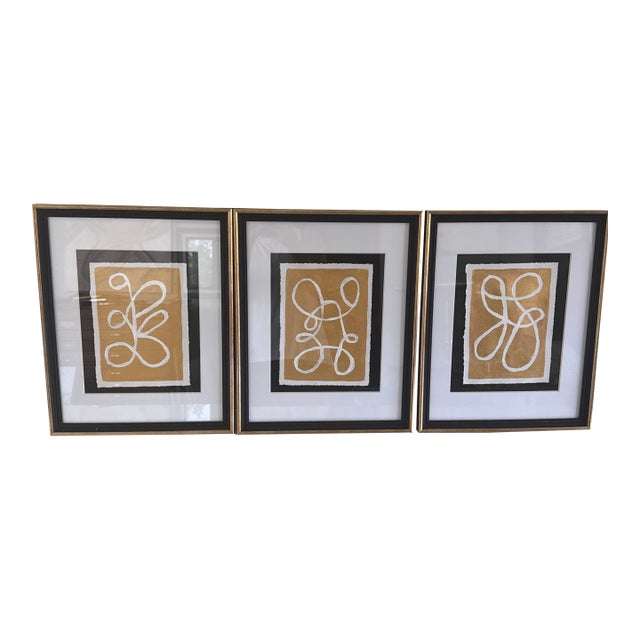 Set of 3 Original Abstract Acrylic Paintings Matted and Framed For Sale