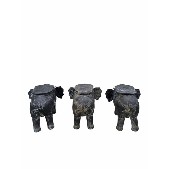 Antique Balinese Finely Detailed Patina Hammered Bronze Saddled Elephant Plant-Stand/Cocktail Table For Sale - Image 10 of 12