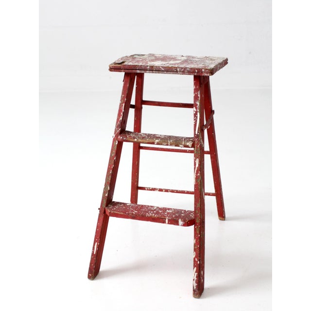 Red Vintage Red Wooden Step Ladder For Sale - Image 8 of 16