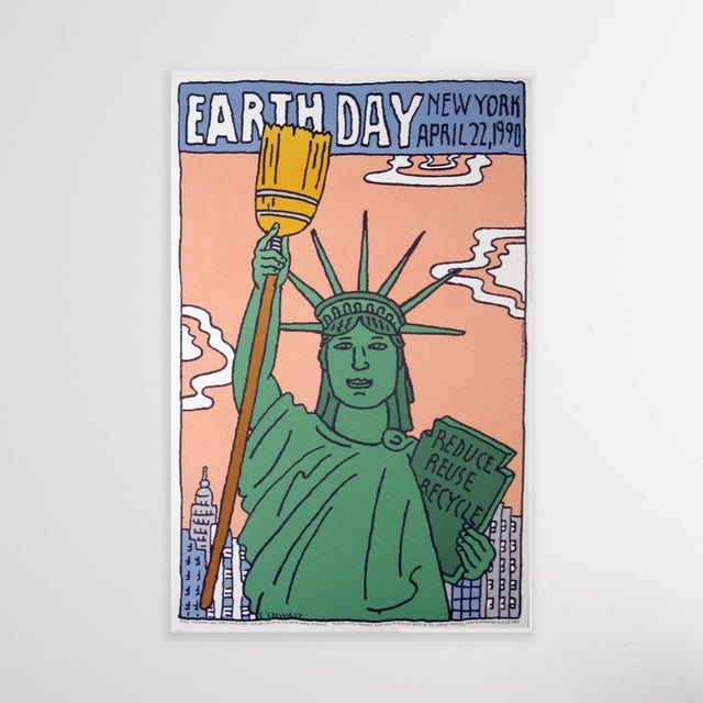 "Earth Day 1990 New York City" - a vintage color commemorative poster celebrating Earth Day in New York City, was designed...