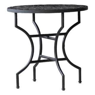Matthew Izzo Home Moroccan Zellige Midnight Sky Terra Cotta Tile and Iron X Base 32" Round Bistro Table For Sale