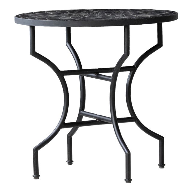 Matthew Izzo Home Moroccan Zellige Midnight Sky Terra Cotta Tile and Iron X Base 32" Round Bistro Table For Sale