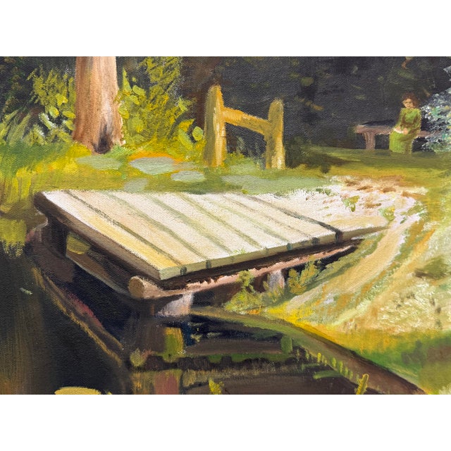 Textile Impressionist Acrylic on Canvas Dock on a Pond Landscape Painting For Sale - Image 7 of 12