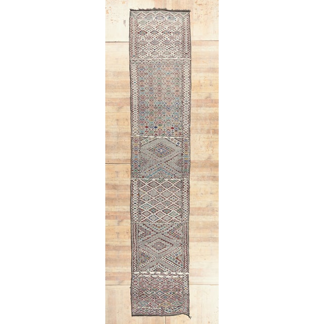 Vintage Zemmour Moroccan Kilim Rug, 03'11 X 20'03 For Sale - Image 10 of 11