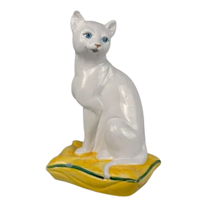 Vintage 11" Italian Regency Porcelain White Cat Sculpture
