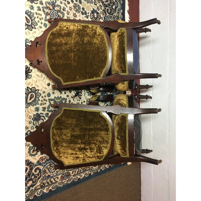 Late 19th Century Late 19th Century French Antique Victorian Parlor Armchair With Gold Upholstery - Set of 2 For Sale - Image 5 of 5