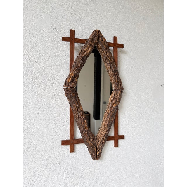 Antique Folk Art Rustic Wooden Mirror, 1900 For Sale - Image 6 of 18