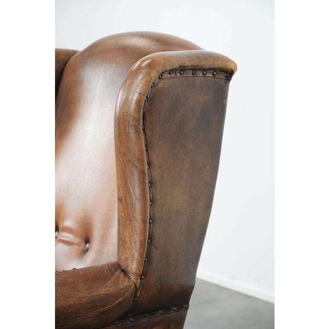 Large Sheepskin Leather Wing Chair For Sale - Image 14 of 16