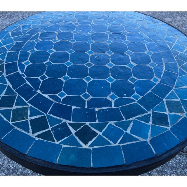 Metal 16" Mini Moroccan Mosaic Accent Table – Petrol Blue Tile Top For Sale - Image 7 of 9