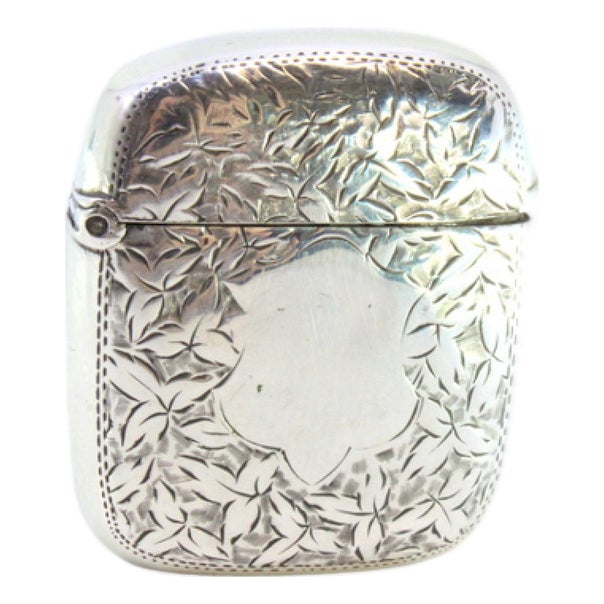 Silver Matchbox with Engraved Plant Motifs and Monogram Card For Sale