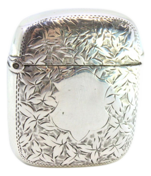 Silver Matchbox with Engraved Plant Motifs and Monogram Card