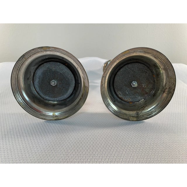 Metal Mid-Century Modern Tall Silverplated Candlesticks - a Pair For Sale - Image 7 of 13