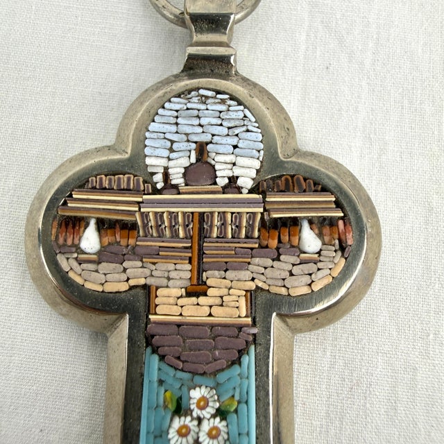 Grand Tour Antique Roma Micromosaic Wall Cross 8.25” For Sale - Image 3 of 12