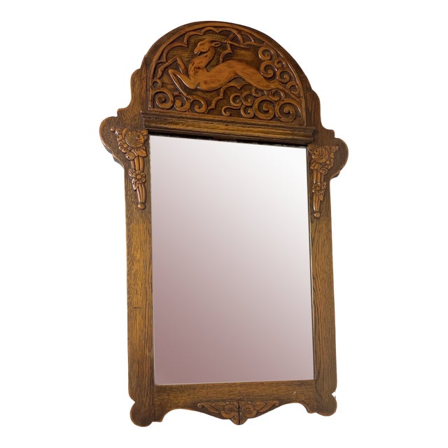 Art Nouveau Carved Wood Mirror with Deer, 1920s | Chairish