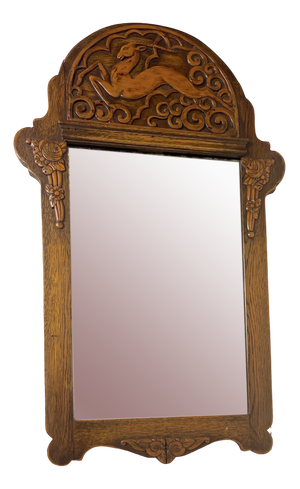 Art Nouveau Carved Wood Mirror with Deer, 1920s