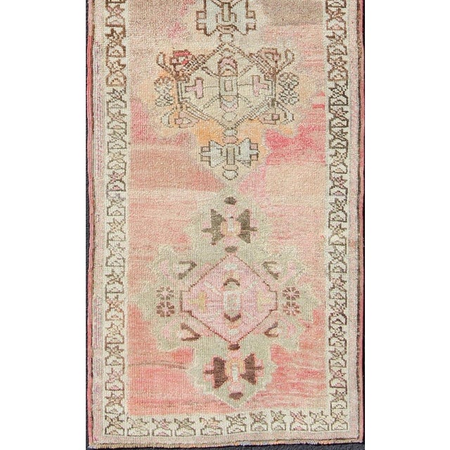 Vintage Turkish Oushak Runner With Medallion Design in Pink, Light Green & Taupe 2'10 X 12'6. Keivan Woven Arts / rug tu-...