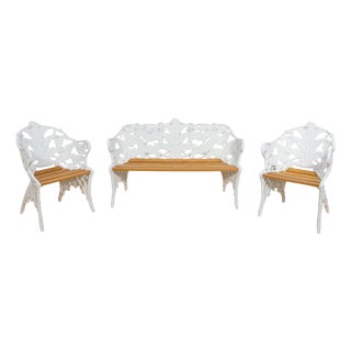 Victorian Coalbrookdale Garden Set with Bench and Armchairs, United Kingdom, 1950s, Set of 3 For Sale