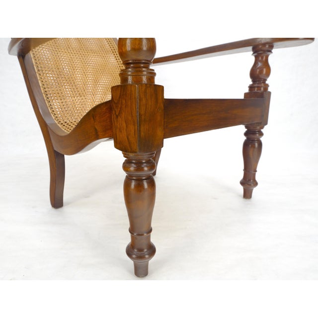 Brown Solid Turned Teak Mid Century Modern Cane Back Lounge Chair MINT For Sale - Image 8 of 18