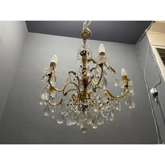 Italian Brass Crystal Chandelier, 1950s For Sale - Image 6 of 16