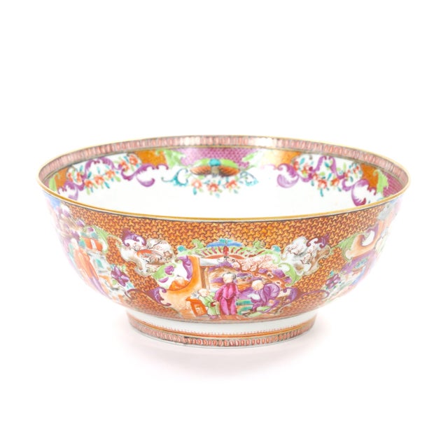 Mid 18th Century Antique 18th Century Chinese Export Porcelain Famille Rose Punch Bowl For Sale - Image 5 of 14