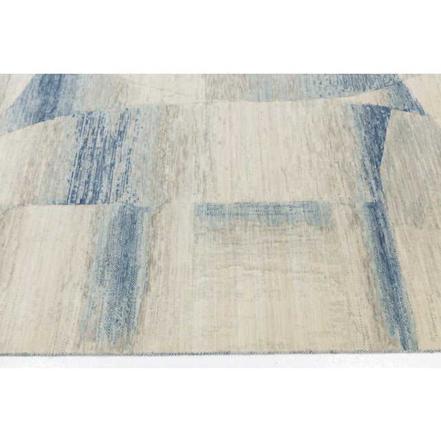 8x10 Abstract Azure & Sand Modern Hand-Loomed Wool & Nylon Area Rug For Sale - Image 10 of 10