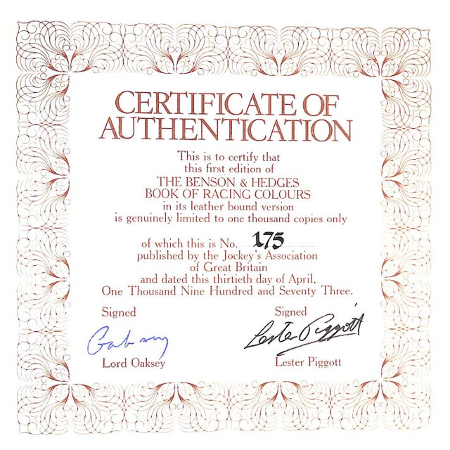 Traditional "The Benson and Hedges: Book of Racing Colours" 1973 For Sale - Image 3 of 5