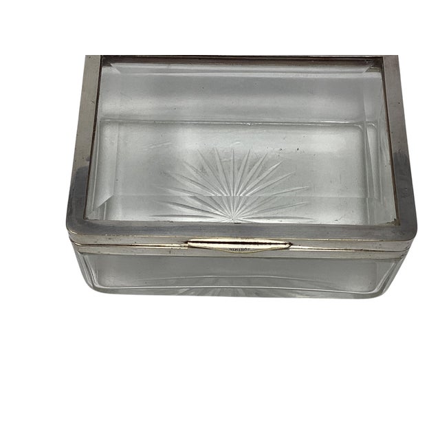 Metal Austrian Art Deco Glass Box With Silver Plated Mounts and Starburst Design For Sale - Image 7 of 8