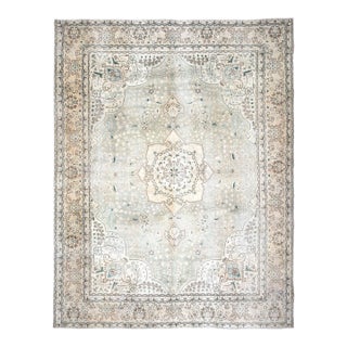 1970s Vintage Persian Handmade Wool Cotton Beige Area Rug For Sale