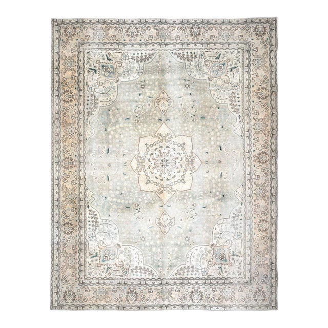 1970s Vintage Persian Handmade Wool Cotton Beige Area Rug For Sale