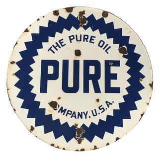 Mid 20th Century Pure Oil Porcelain Enamel Double-Sided Sign For Sale