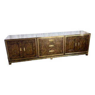 Hollywood Regency Burlwood and Brass Credenza by Mastercraft For Sale