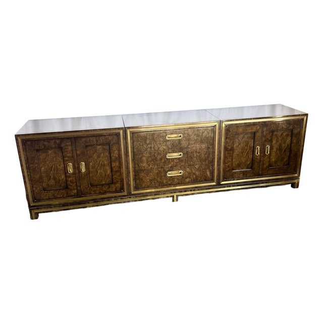 Hollywood Regency Burlwood and Brass Credenza by Mastercraft For Sale