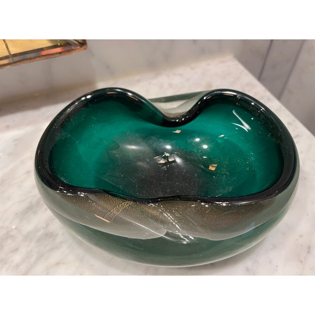 Mid 20th Century Green Ashtray or Catchall Art Glass in the Manner of Murano For Sale - Image 5 of 7