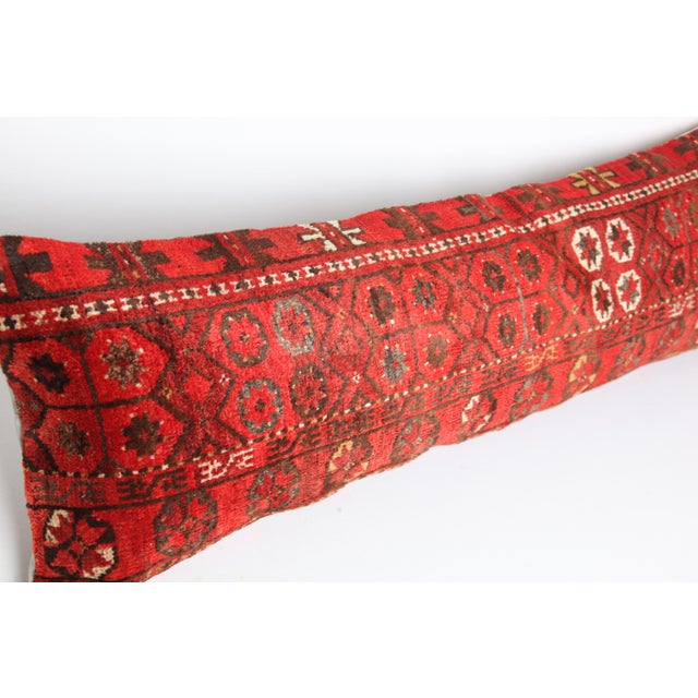 Contemporary Antique Handwoven Tribal Wool Throw Lumbar Pillow Cushion -16'' X 46'' For Sale - Image 3 of 10