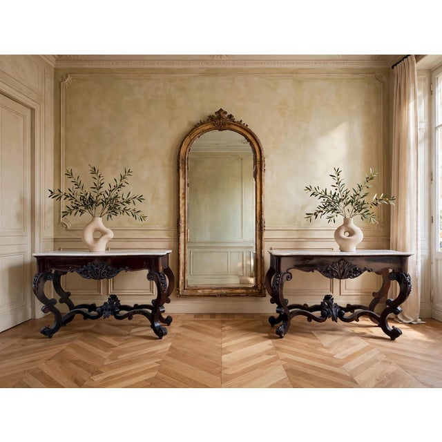 20th Century Louis Philippe Console Tables with White Marble Tops, 1890s, Set of 2 For Sale - Image 11 of 12