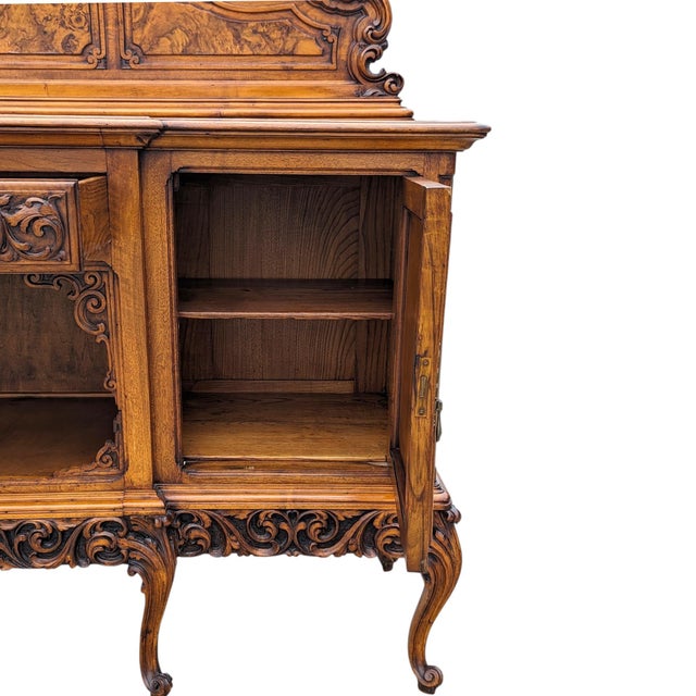 1940s Continental Carved Walnut Sideboard Cabinet With Sculptural Apron For Sale In Los Angeles - Image 6 of 18